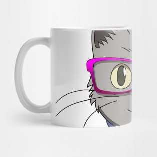 Cute Grey Cat with Nerdy Pink Glasses - Anime Wallpaper Mug